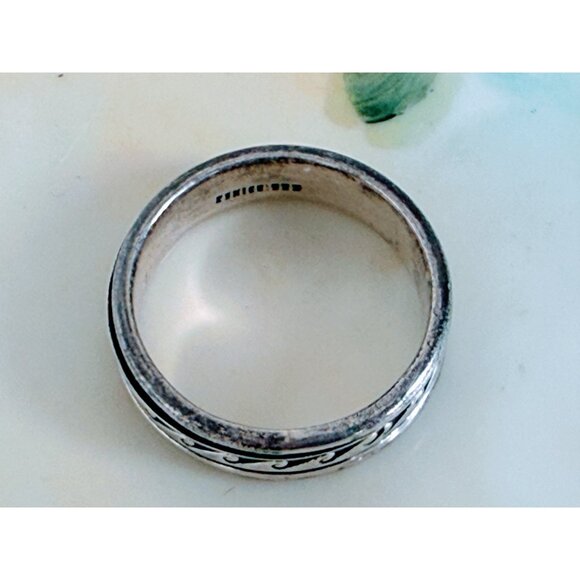 Vintage 90's 925 Silver Mexico Mens Wave Spinner Fidget Sz 14.5 Ring 10g - Picture 3 of 12
